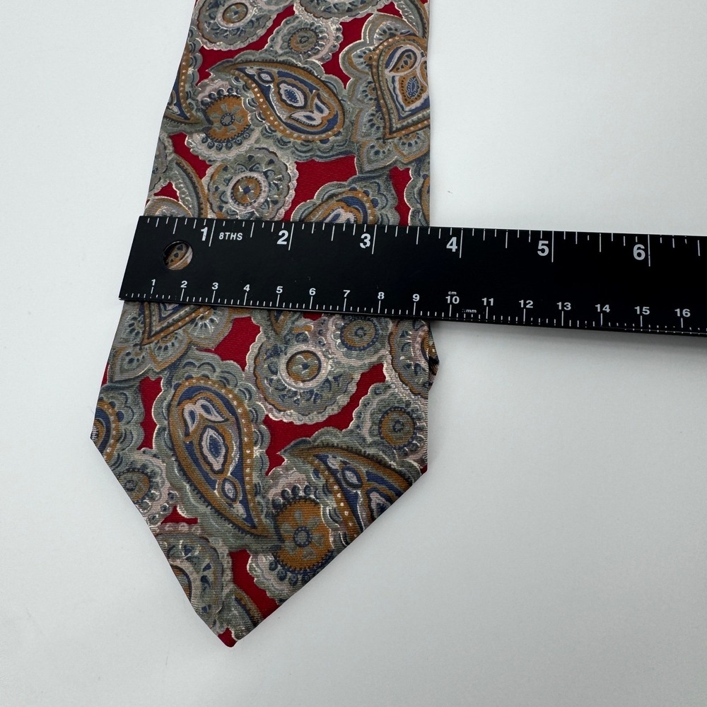 VTG Christian Dior Monsieur Paisley Silk Tie Red Gold Classic Made in USA Italy - Picture 8 of 8